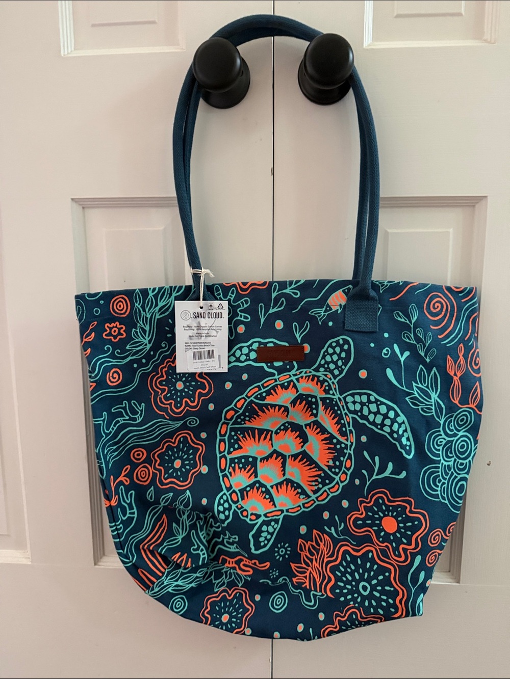 Navy Turtle Print Tote Bag